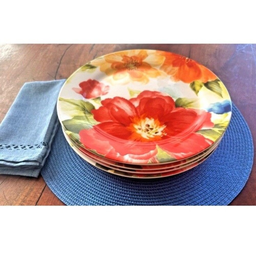 Set of 4 Pier 1 Amelia Floral Dinner Plates 11" Ironstone Colorful
